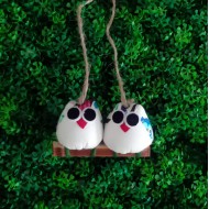 2 petites chouettes tissu Hibou 5cm