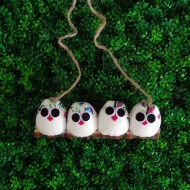 4 petites chouettes tissu Hibou 5cm