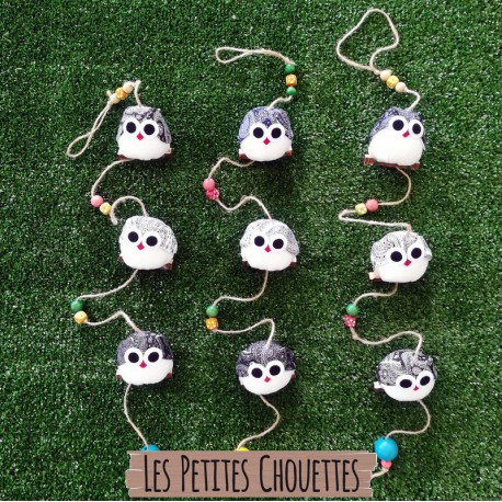 Mobile 3 chouettes tissu graphique 7cm