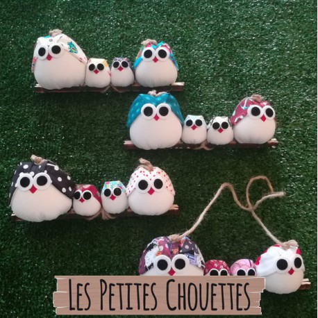 Famille 4 chouettes tissu mix