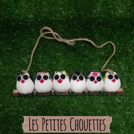 la chouette famille de 6 hiboux en tissu de plusieurs couleurs