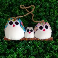 Famille 3 chouettes tissu Hibou