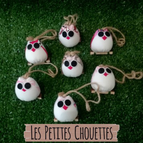 Chouette tissu rose 5cm avec cordelette