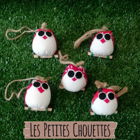 Chouette 5cm tissus rouge