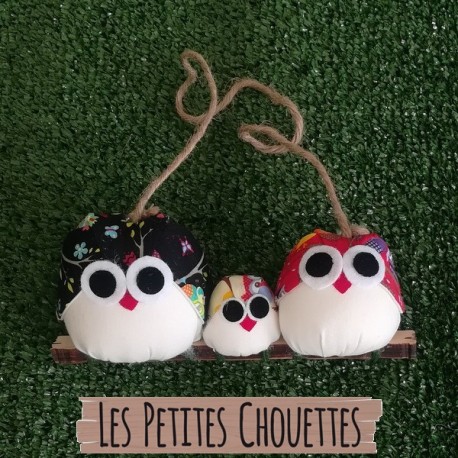 Famille 3 chouettes tissu Hibou NoJaRo