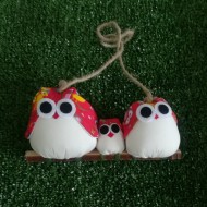 Famille 3 chouettes tissu hibou rouge