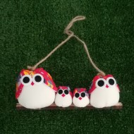 Famille 4 chouettes tissu hibou rouge