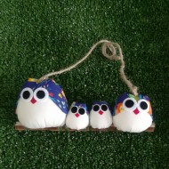 Famille 4 chouettes tissu hibou bleu marine