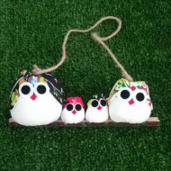 Famille 4 chouettes tissu Hibou noir, rouge, marine et jaune