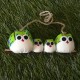 Famille 4 Chouettes tissu hibou vert pomme