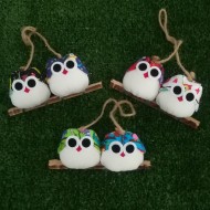 2 chouettes même taille tissu hibou mélangé 7 cm