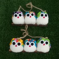 3 chouettes même taille tissu hibou mélangé 7cm