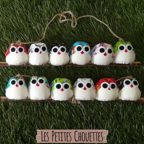 6 chouettes même taille tissu hiboux mélangé 7cm