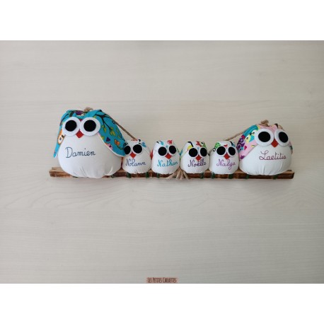 Famille 6 chouettes tissu sur mesure