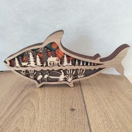 Sculpture Poisson en Bois – Paysage de Rivière Découpé